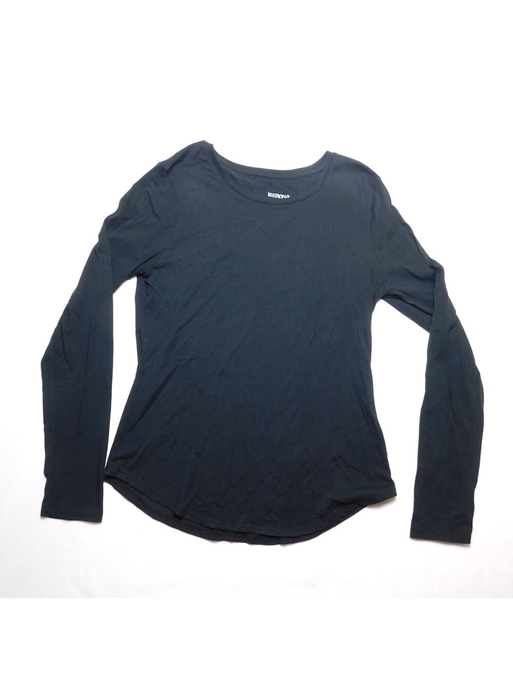 Merona Solid Black Long Sleeve T-Shirt Womens Medium Scoop Neck Crew Top M